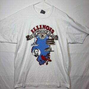Best Fruit of the Loom Illinois Land of Lincoln Classic Graphic T-Shirt Sz Large